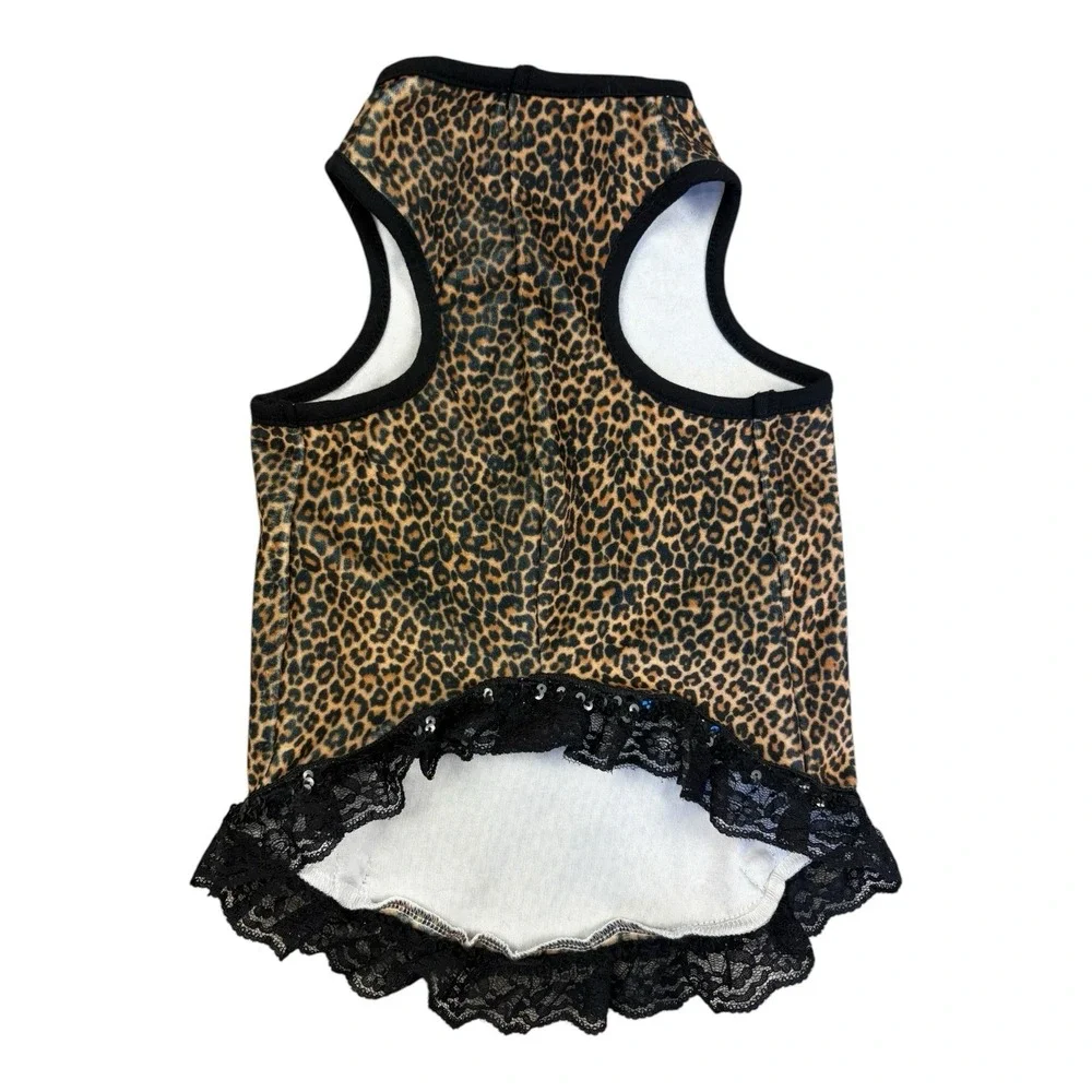 Ruff Ruff Couture Small Dog Pullover Dress – Leopard‎ Print, Lace Trim, USA